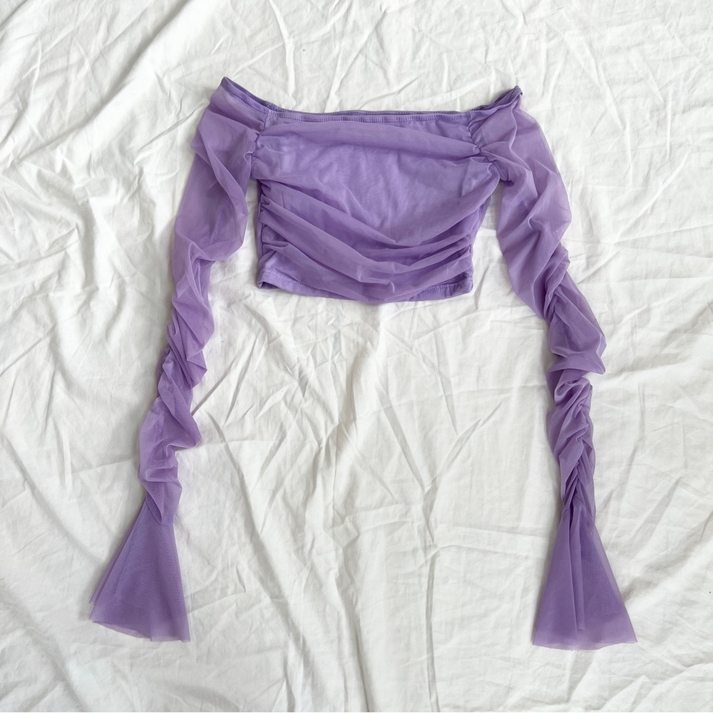Purple scrunch off the shoulder top